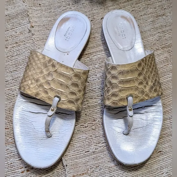 Gucci • Python Thong Mules in Cream