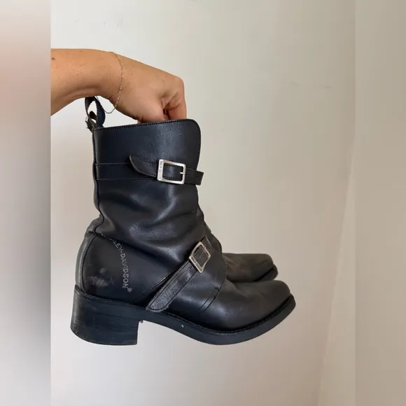 Harley Davidson Black Leather Boots with Buckles 9