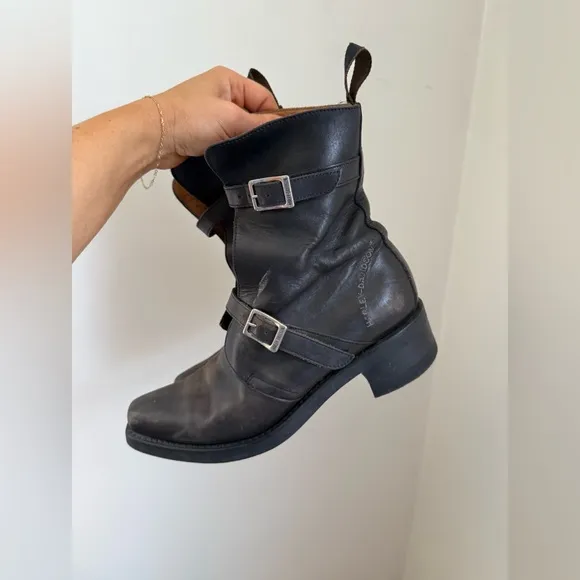 Harley Davidson Black Leather Boots with Buckles 9