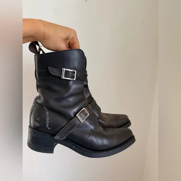 Harley Davidson Black Leather Boots with Buckles 9