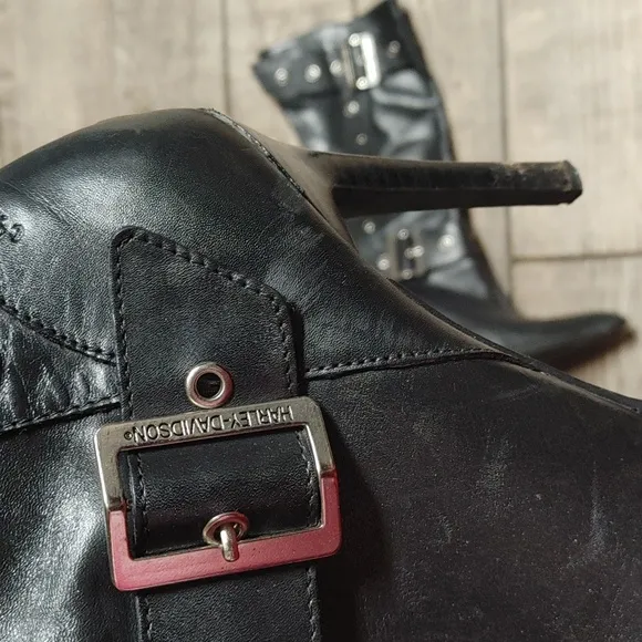 Harley Davidson Black Leather Buckle Women Boots Size 10