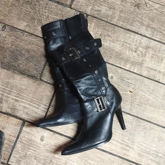 Harley Davidson Black Leather Buckle Women Boots Size 10