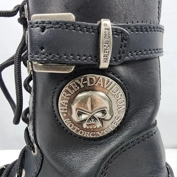 Harley-Davidson Leather Lace, Zip, Buckle Skull Boot Men’s Size 7.5