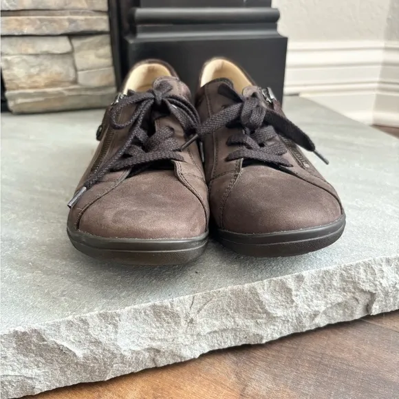 Hartjes Women's Size UK 5/US 7.5 XS Casual Side Zip Brown Nubuck Leather Shoes