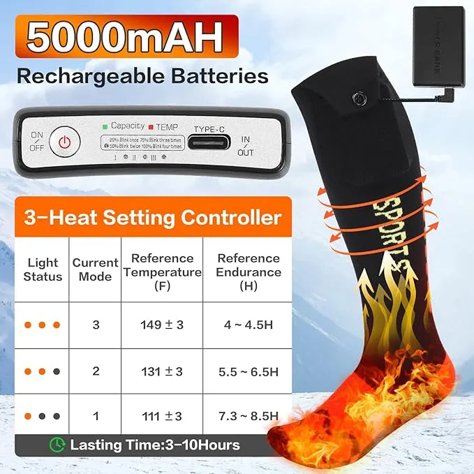 Heated Socks, Heated Socks for Men Women Rechargeable,5000 mAh Electric Heated Socks with APP Control,Heating Socks Washable Foot Warmer for Hiking Riding Camping Skiing Hunting Outdoor Activities