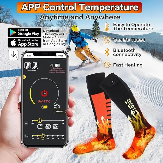 Heated Socks, Heated Socks for Men Women Rechargeable,5000 mAh Electric Heated Socks with APP Control,Heating Socks Washable Foot Warmer for Hiking Riding Camping Skiing Hunting Outdoor Activities