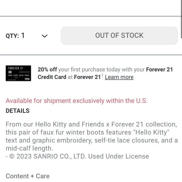 Hello Kitty Snow Boots Forever 21 NEW