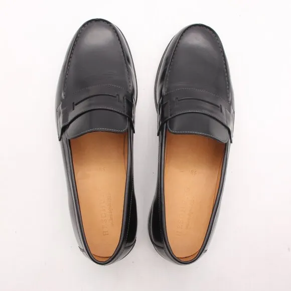 Heschung Hedera Men's Size UK 9.5 Split-Toe Penny Loafer Black Leather Shoes