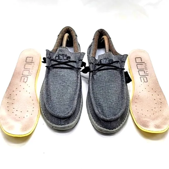 HEY DUDE WALLY STRETCH SHOES COLOR STEEL MENS 9 NICE REMOVABLE INSOLES GUC