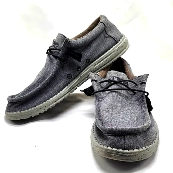 HEY DUDE WALLY STRETCH SHOES COLOR STEEL MENS 9 NICE REMOVABLE INSOLES GUC