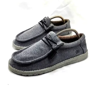 HEY DUDE WALLY STRETCH SHOES COLOR STEEL MENS 9 NICE REMOVABLE INSOLES GUC