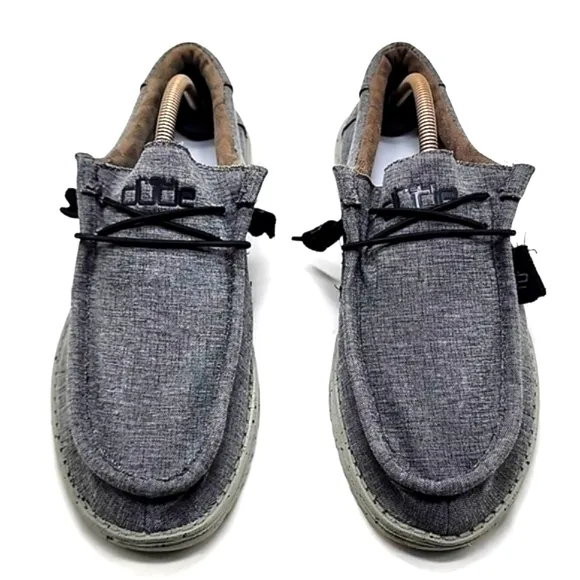 HEY DUDE WALLY STRETCH SHOES COLOR STEEL MENS 9 NICE REMOVABLE INSOLES GUC