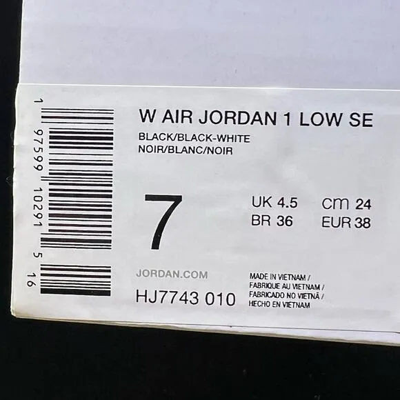 HJ7743-010 Nike WMNS Air Jordan 1 Low SE Black Croc (Women's) Size 7