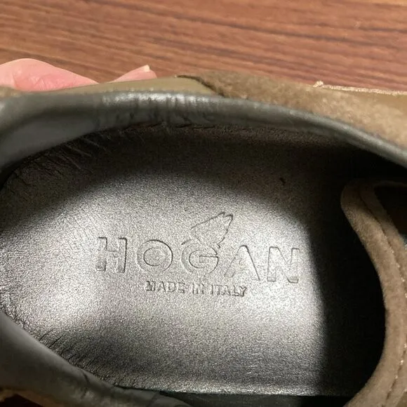 Hogan Womens’ Brown Suede &amp; Olive Green Leather Low Top Sneaker. Size EU 36.5.