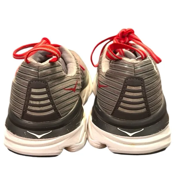 Hoka One One Bondi 6 Running Shoe Sneaker Size 9 Alloy Steel Gray &amp; Red 1019269
