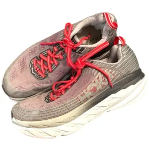 Hoka One One Bondi 6 Running Shoe Sneaker Size 9 Alloy Steel Gray &amp; Red 1019269