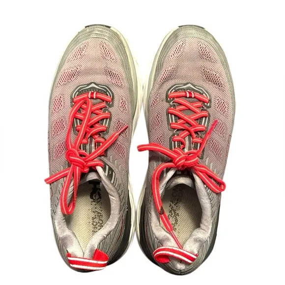 Hoka One One Bondi 6 Running Shoe Sneaker Size 9 Alloy Steel Gray &amp; Red 1019269