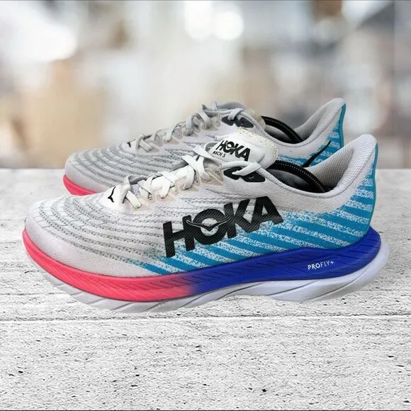 Hoka One One M Mach 5 Mens‎ size 12.5 D White Blue Running 1127893 WSBB Sneakers