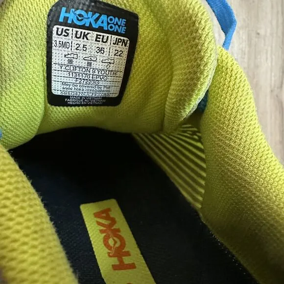 Hoka One One Shoes Youth US 3.5MD Evening Primrose Vibrant Clifton 9 1131170EPVO