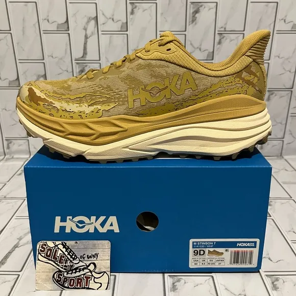 Hoka One One Stinson 7 Trail Running Hiking Shoes Wheat Tan Brown Mens 8 - 11.5