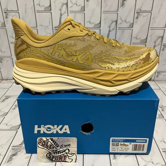 Hoka One One Stinson 7 Trail Running Hiking Shoes Wheat Tan Brown Mens 8 - 11.5