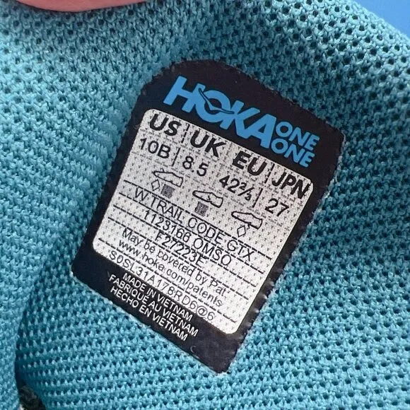 Hoka One One Trail Code GTX Hiking Shoe Ocean Mist/ Sunlit Ocean Womens US 10
