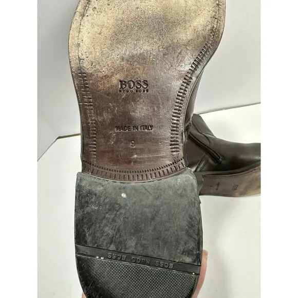 Hugo Boss Brodero Men’s Boot Brown Leather Size 9 Made In Italy 50271946 Boots