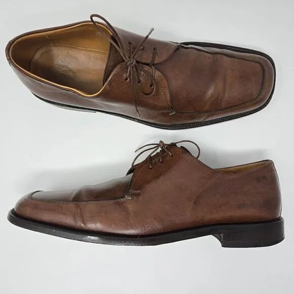 HUGO BOSS ITALY BROWN LEATHER SQUARE APRON TOE DERBY SHOES MENS SIZE 11 US