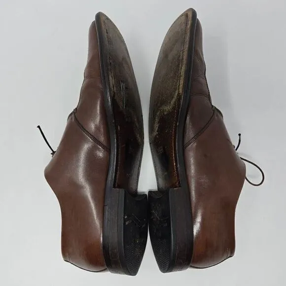 HUGO BOSS ITALY BROWN LEATHER SQUARE APRON TOE DERBY SHOES MENS SIZE 11 US