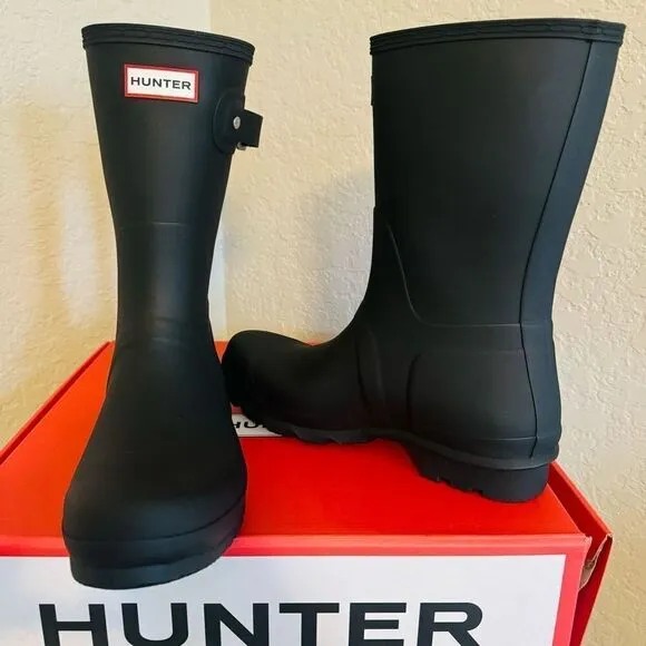 HUNTER Men's Original Short Waterproof Rain Boot, Rubber Black, Size 12, NWT