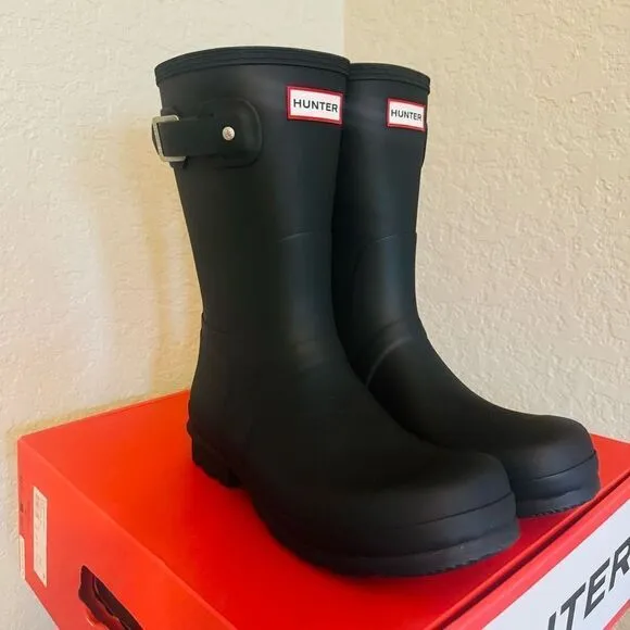 HUNTER Men's Original Short Waterproof Rain Boot, Rubber Black, Size 12, NWT