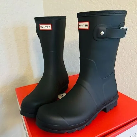 HUNTER Men's Original Short Waterproof Rain Boot, Rubber Black, Size 12, NWT
