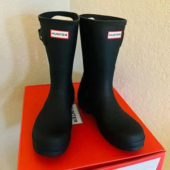 HUNTER Men's Original Short Waterproof Rain Boot, Rubber Black, Size 12, NWT