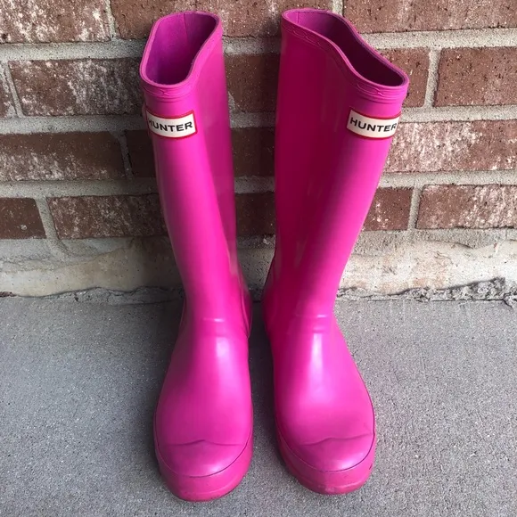 Hunter Pink Rain Boots Original Kids Gloss Girls Size 7 (Big Kids)
