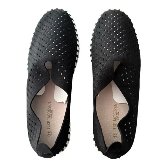 ILSE Jacobsen Hornbaek Perforated Tulip 139 Black Slip On Shoes Women 39 US 8.5