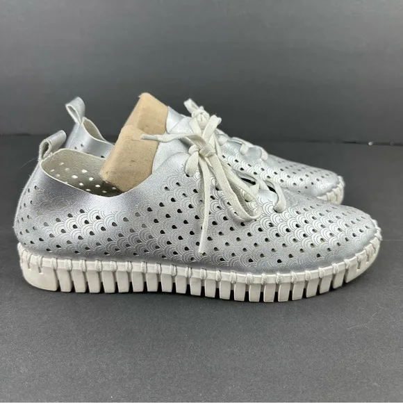 Ilse Jacobsen Hornbaek Tulip Sneaker 40 Silver Leather Womens Lace Up Shoes