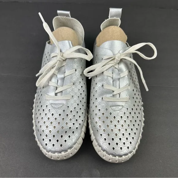 Ilse Jacobsen Hornbaek Tulip Sneaker 40 Silver Leather Womens Lace Up Shoes