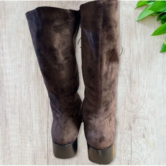 Italian Flavio Zanasca Brown Suede Leather Lace Up Heeled Designer Boots size