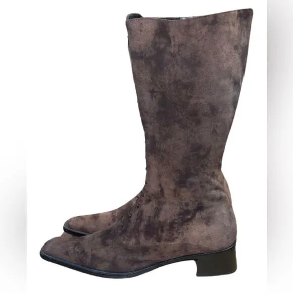 Italian Flavio Zanasca Brown Suede Leather Lace Up Heeled Designer Boots size
