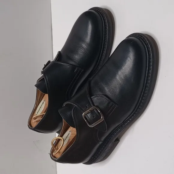 J Crew Oxford Derby Shoes Men's Size 8.5 Black Leather Single Buckle Italy 5707