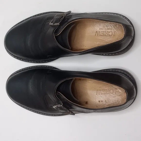 J Crew Oxford Derby Shoes Men's Size 8.5 Black Leather Single Buckle Italy 5707