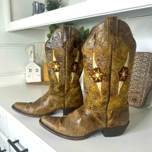 J.B. Dillon Goat Skin Rustic Brown Embroidered Cowboy Boots Women’s - Size 9B