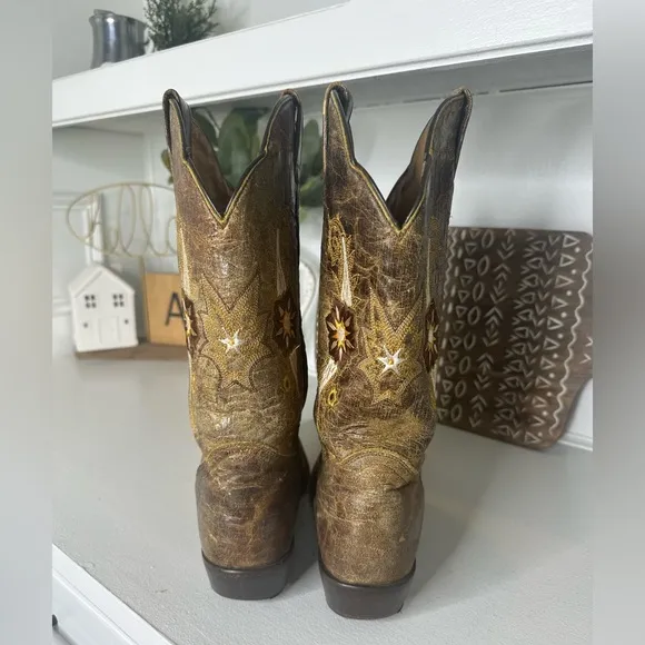 J.B. Dillon Goat Skin Rustic Brown Embroidered Cowboy Boots Women’s - Size 9B