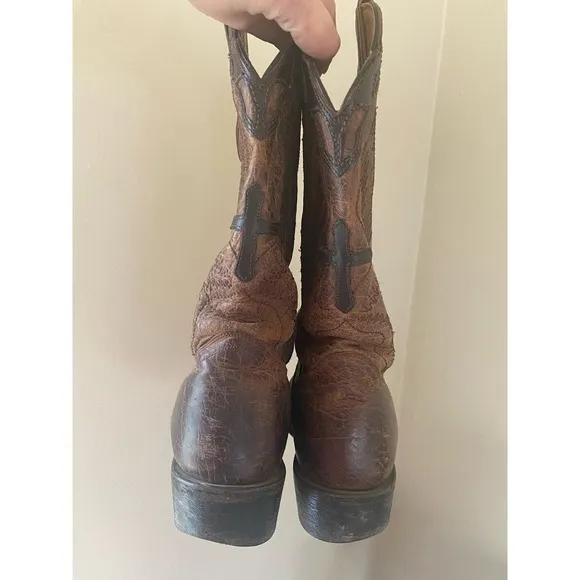 JB Dillon leather embossed cross boots western size 8.