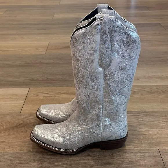 JB Dillon Reserve NWT Womens 8 Silver Glitter Embroidered Cowgirl Western Boots