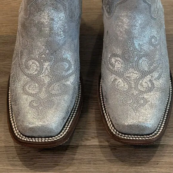 JB Dillon Reserve NWT Womens 8 Silver Glitter Embroidered Cowgirl Western Boots