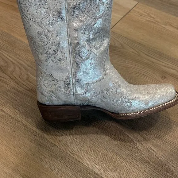 JB Dillon Reserve NWT Womens 8 Silver Glitter Embroidered Cowgirl Western Boots