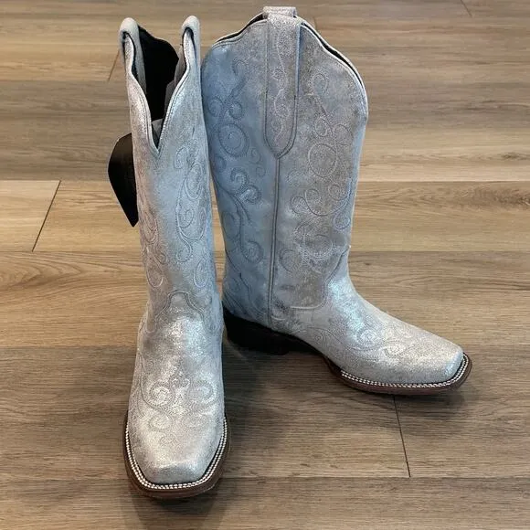 JB Dillon Reserve NWT Womens 8 Silver Glitter Embroidered Cowgirl Western Boots