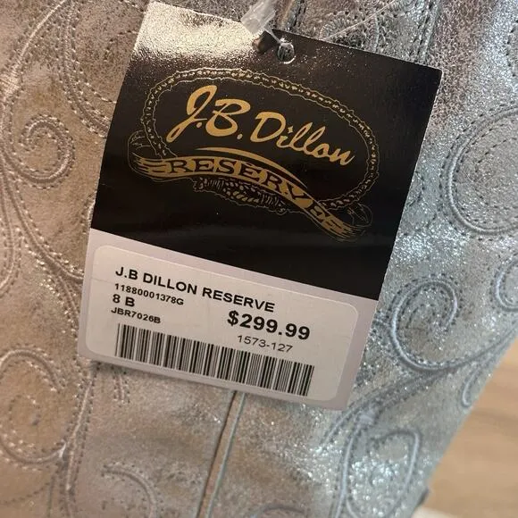 JB Dillon Reserve NWT Womens 8 Silver Glitter Embroidered Cowgirl Western Boots