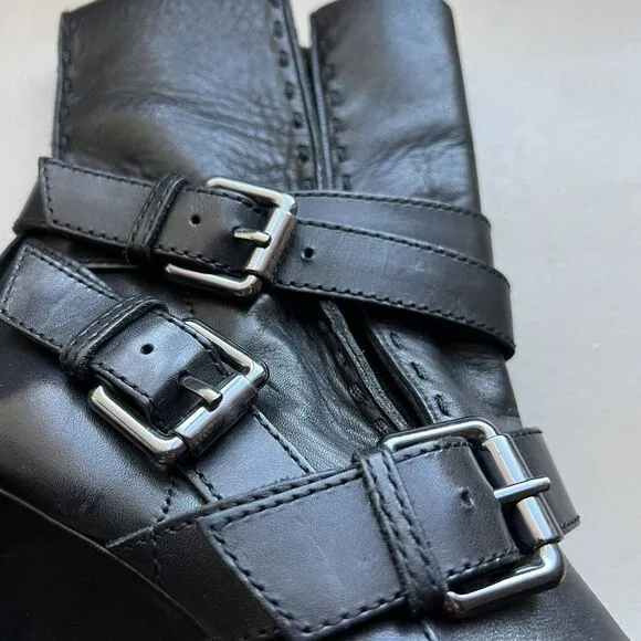 Jean-Michel Cazabat Vita Wrap Strap Black Leather Ankle Boots Women EU 37.5 US 7